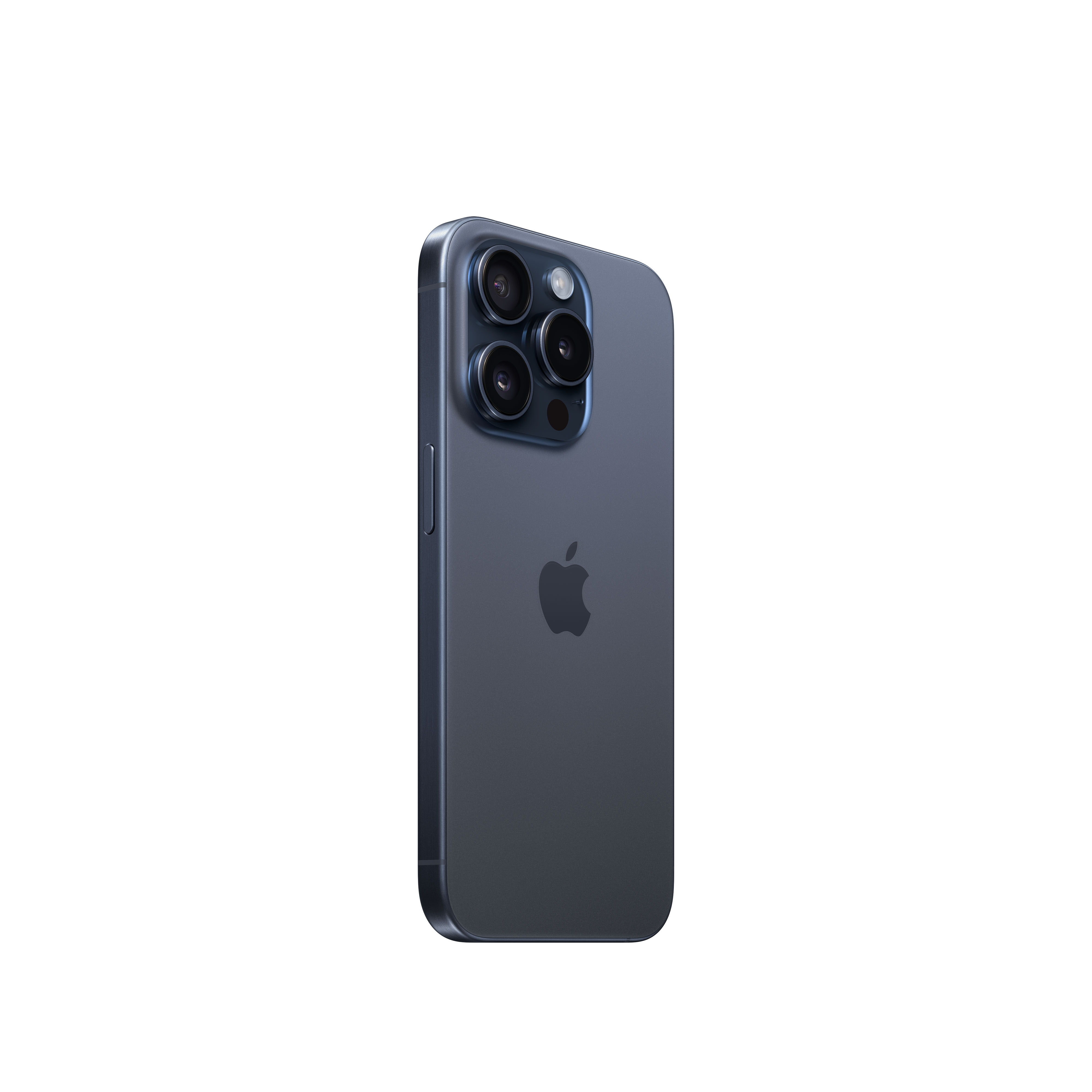Akıllı telefon, arka görünüm, üç kamerası ve Apple logosuyla mavi. Beyaz bir arka plan üzerinde.