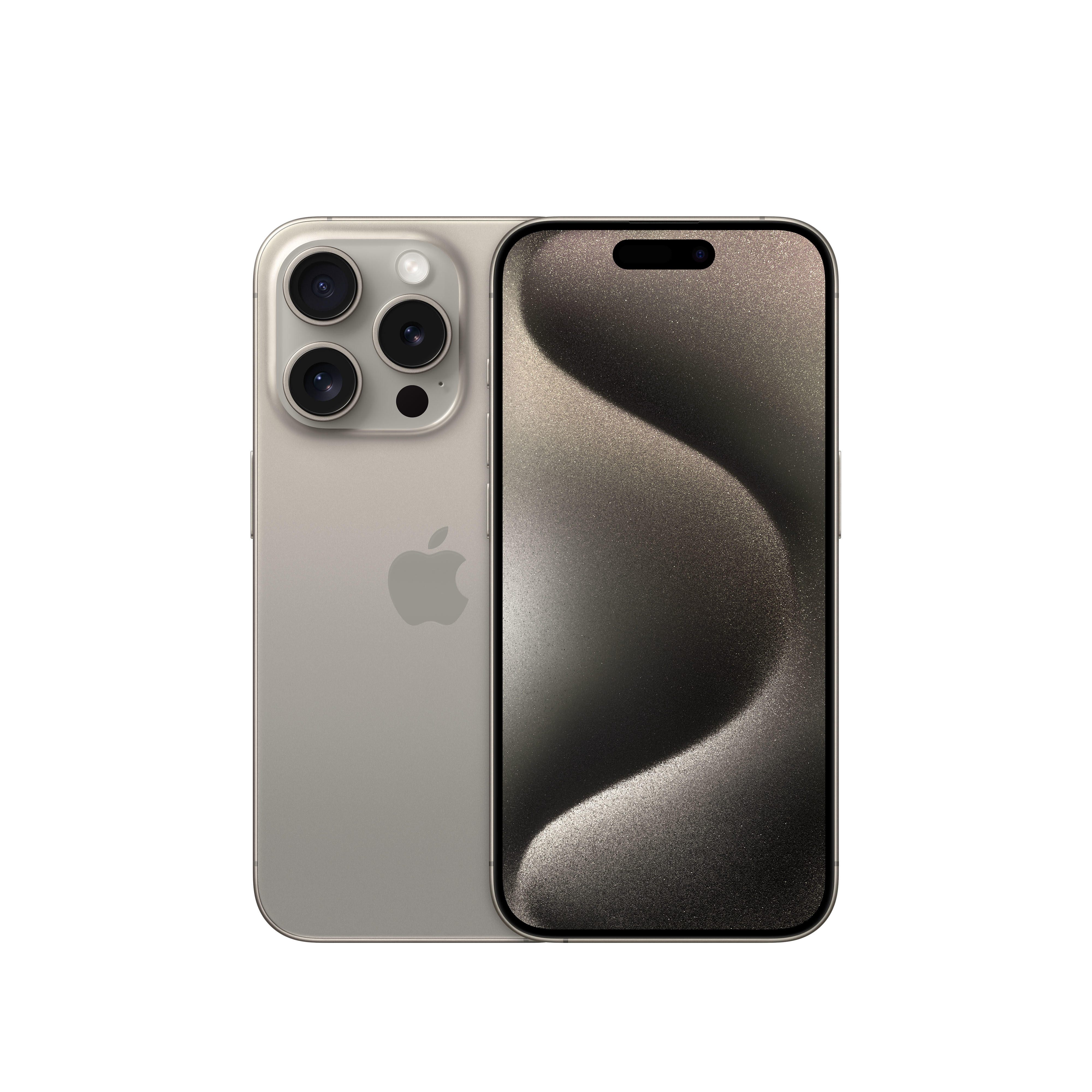 Gümüş renkli iPhone, arka kamera dizisi ve Apple logosu. Siyah arka plan.