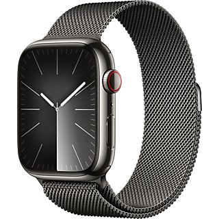Apple Watch Series 9 (2023), GPS+CELL, 45 mm, Gesto de doble toque, Caja de acero inoxidable grafito, Correa Milanese Loop grafito