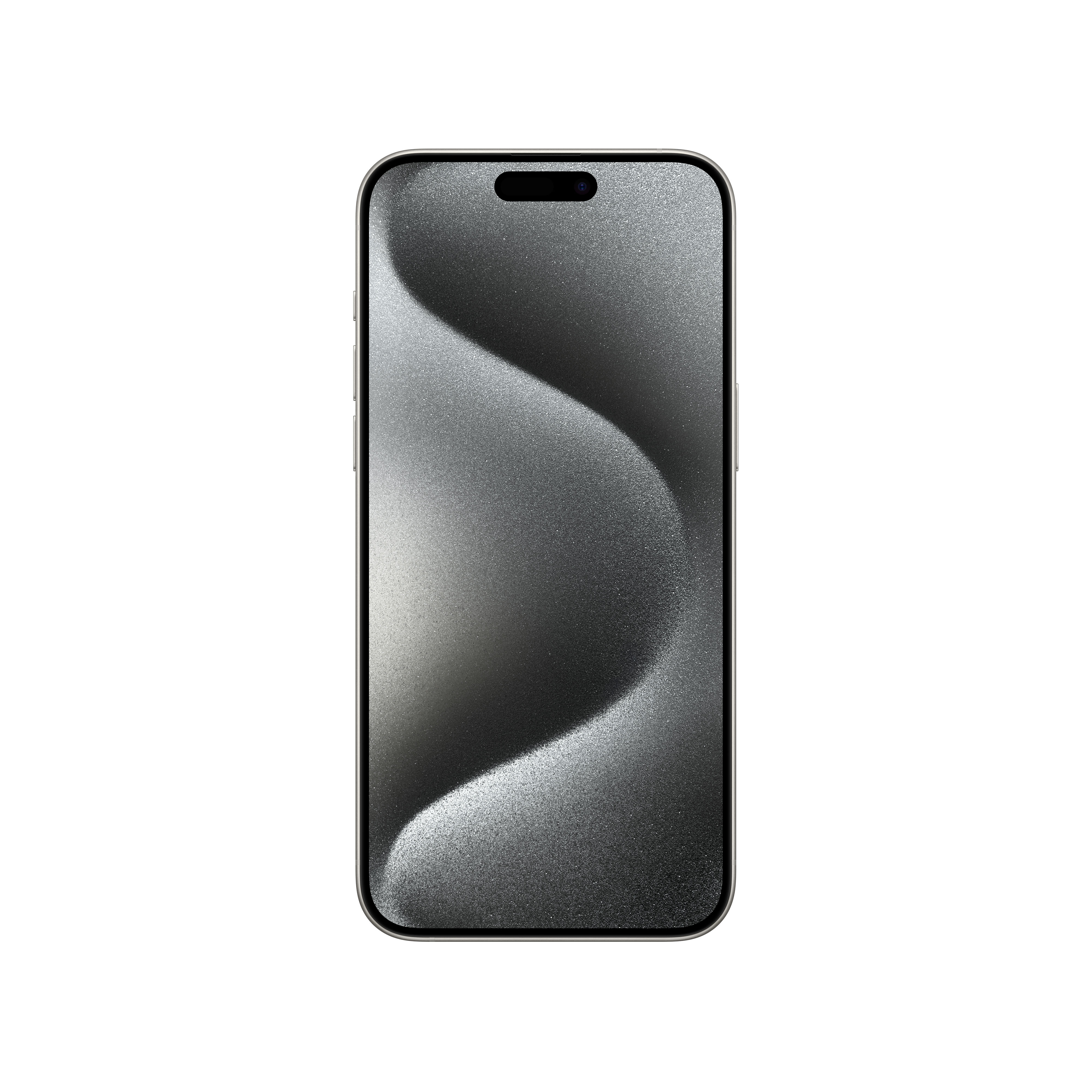 Beyaz bir arka plan üzerinde izole edilmiş, koyu renkli, dokulu bir ekrana sahip bir akıllı telefon.