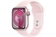 Apple Watch Series 9 (2023), GPS+CELL, 41 mm, Gesto de doble toque, Caja de aluminio rosa, Correa deportiva rosa, Talla S/M