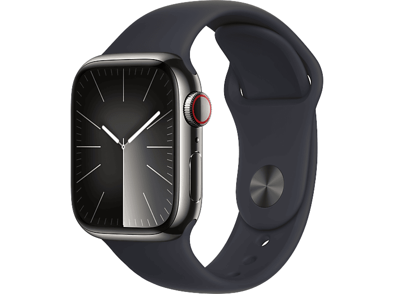 Apple Watch Series 9 (2023), GPS+CELL, 41 mm, Gesto de doble toque, Caja acero inoxidable grafito, Correa deportiva medianoche, Talla M/L