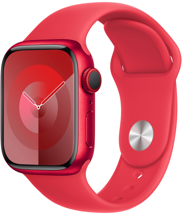 Piros Apple Watch piros szíjjal.