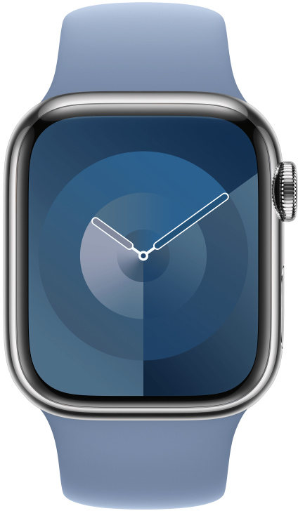 Apple Watch kék szíjjal és kék kör alakú felülettel.