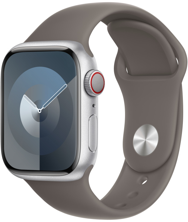 Apple Watch szürke szíjjal és kék kör alakú felülettel.