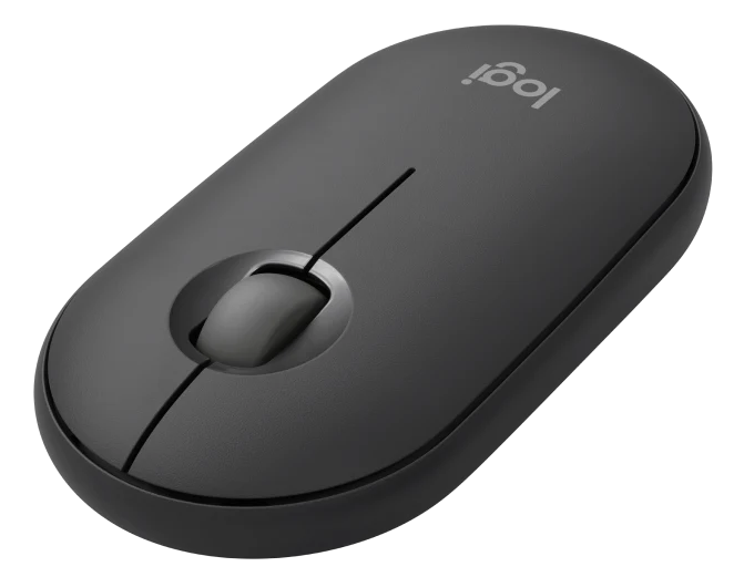 Fekete Logitech egér görgővel és Logitech logóval.