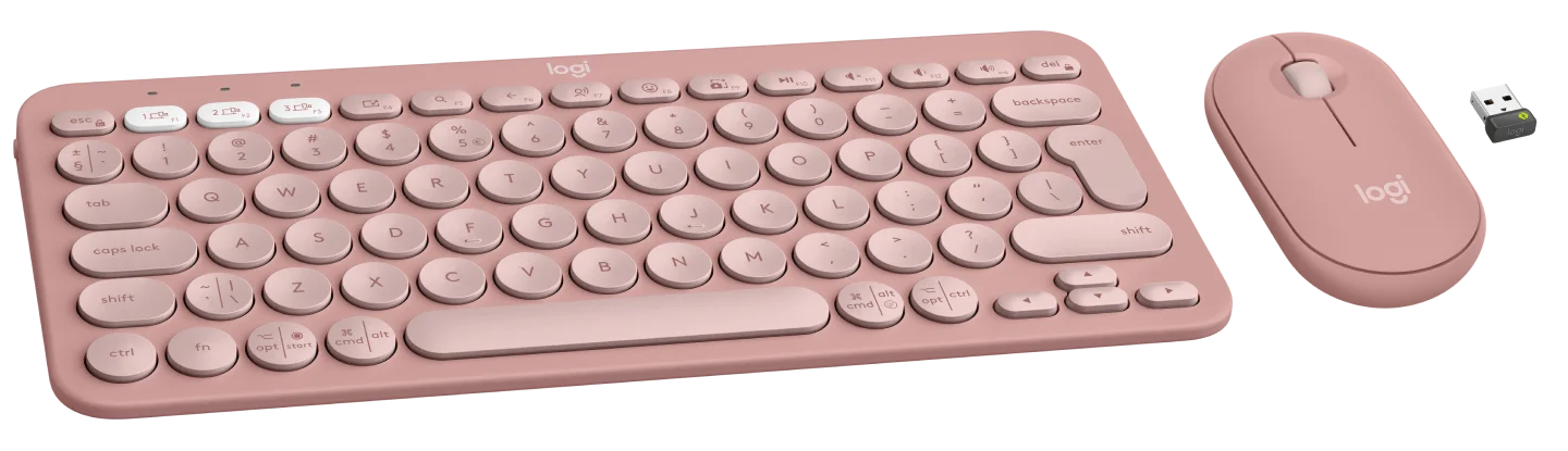 LOGITECH Pebble 2 Combo vezeték nélküli billentyűzet + egér, BT, US Angol kiosztás, rózsaszín (920-012241)