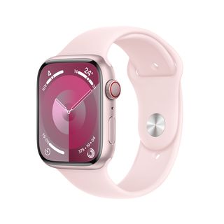REACONDICIONADO B: Apple Watch Series 9 (2023), GPS+CELL, 45 mm, Gesto de doble toque, Caja de aluminio rosa, Correa deportiva rosa, Talla S/M