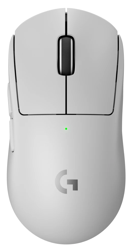 Fehér számítógépes egér két gombbal és görgővel. A Logitech logója az egéren látható.