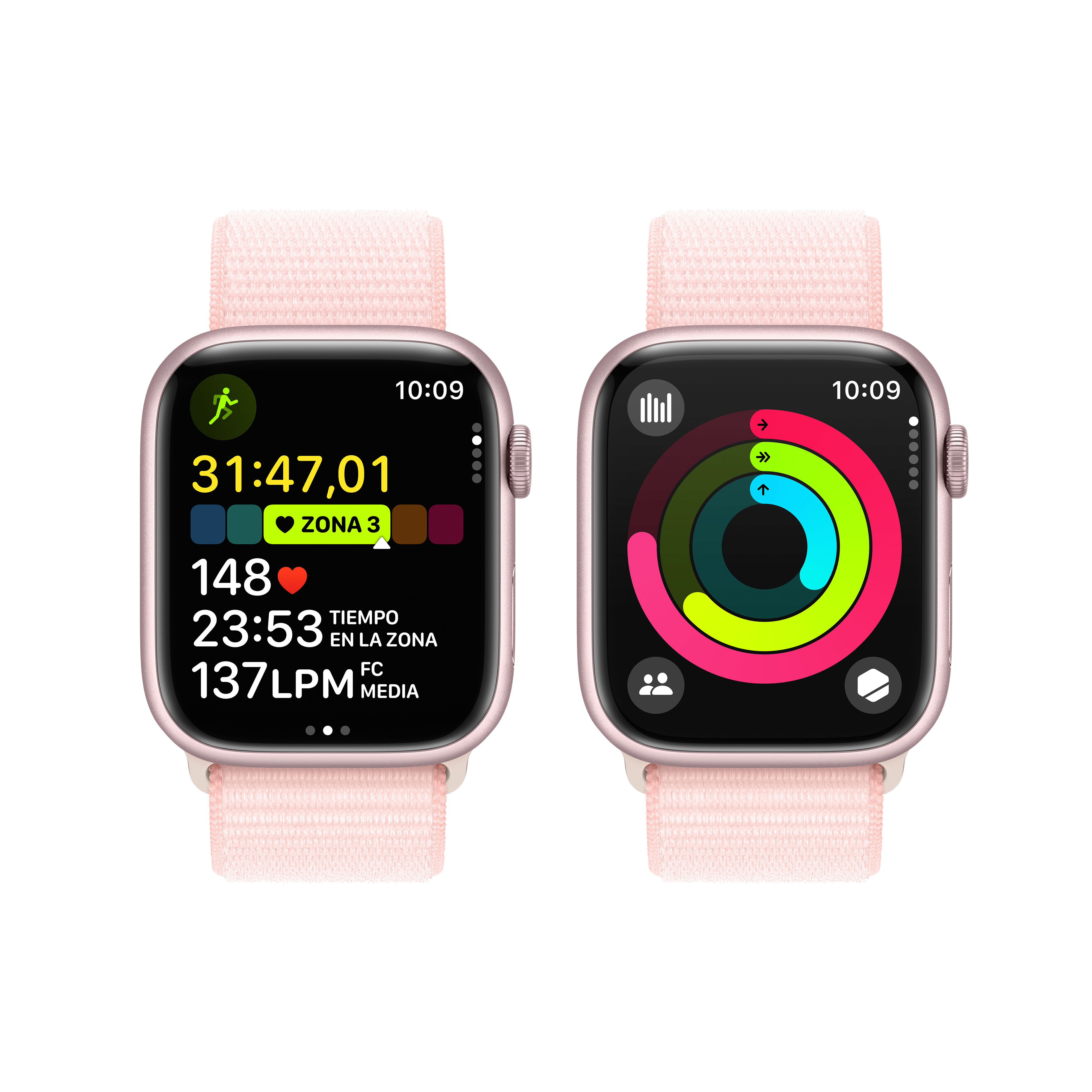 Dos relojes inteligentes que muestran información de seguimiento del estado físico.