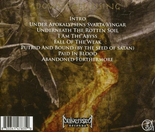 Album borító dalcímekkel: Intro, Under Apokalypsens, Svarta Vingar, stb., kopott háttérrel.