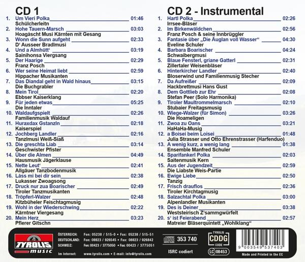 Bedruckte CD-Rückseite mit Titellisten, Logos und Urheberrechtsinformationen auf Deutsch.