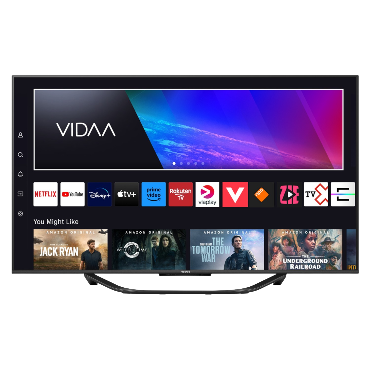 Een modern televisiescherm met Smart TV-apps. Zichtbare interface en streamingopties.