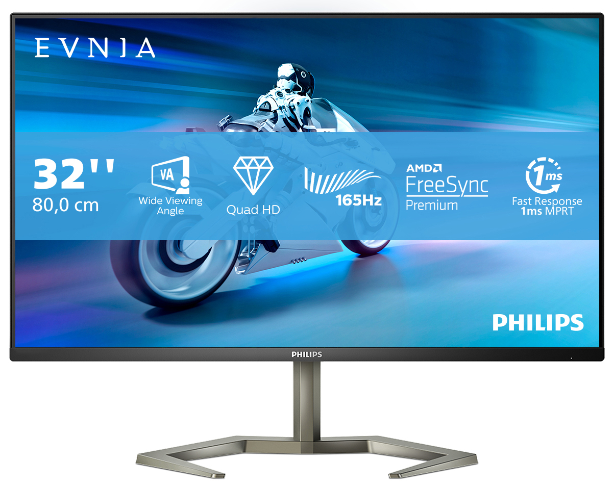 PHILIPS Evnia 32M1N5500VS 31,5 Zoll  QHD  Gaming Monitor mit Low input Lag, UltraWide Colour, SmartImage HDR, 165 Hz, LowBlue Modus, Adaptive Sync  1 ms Reaktionszeit  