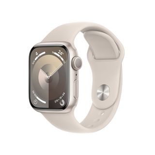 Apple Watch Series 9 (2023), GPS, 41 mm, Gesto de doble toque, Caja de aluminio blanco estrella, Correa deportiva blanco estrella, Talla S/M