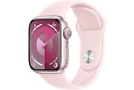 Apple Watch Series 9 (2023), GPS, 41 mm, Gesto de doble toque, Caja de aluminio rosa, Correa deportiva rosa, Talla S/M