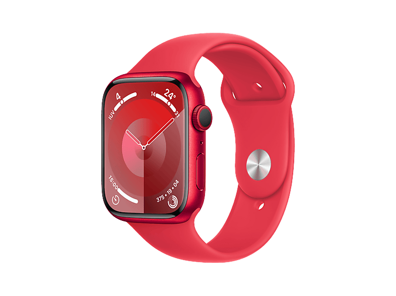 REACONDICIONADO Seminuevo Muy bueno Apple Watch Series 9 (2023), GPS, 45 mm, Gesto de doble toque, Caja aluminio roja, Correa deportiva, Talla S/M