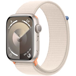 Apple Watch Series 9 (2023), GPS, 45 mm, Gesto de doble toque, Caja de aluminio blanco estrella, Correa Sport Loop blanco estrella