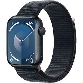 Apple Watch Series 9 (2023), GPS, 45 mm, Gesto de doble toque, Caja de aluminio medianoche, Correa Sport Loop medianoche