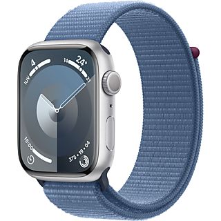 Apple Watch Series 9 (2023), GPS, 45 mm, Gesto de doble toque, Caja de aluminio plata, Correa Sport Loop azul invierno