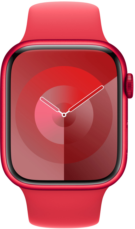Egy piros Apple Watch piros szíjjal és piros számlappal.