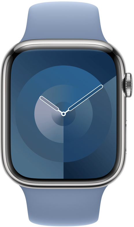 Kék Apple Watch kék szíjjal. A számlap kék dizájnt mutat.