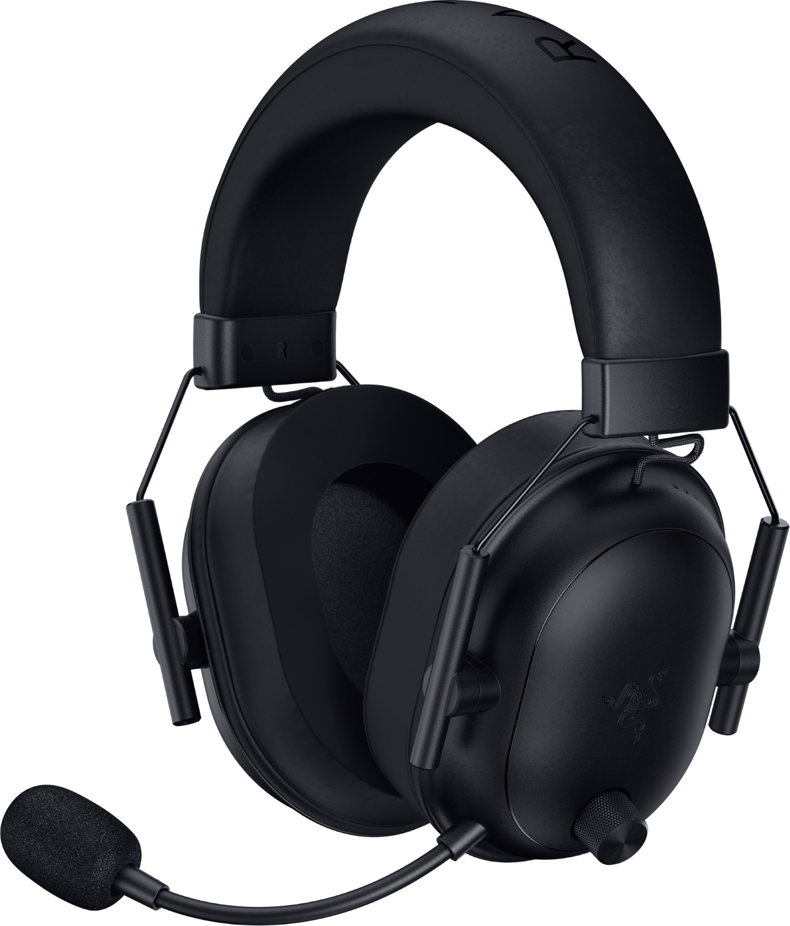 Cuffie Razer Barracuda Pro nere con microfono. È posto su uno sfondo bianco.
