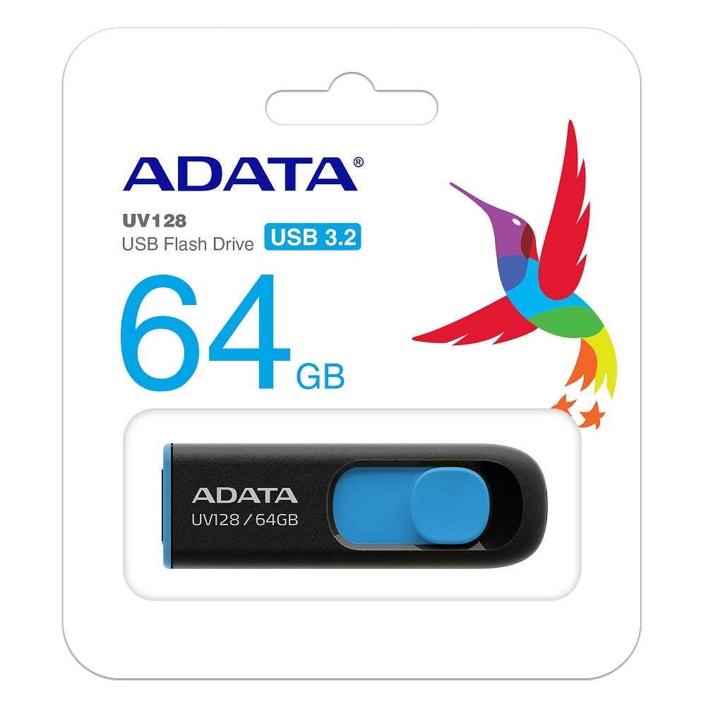 USB flash meghajtó csomag. Tartalmaz egy flash meghajtót és márkajelzést színes madár grafikával.