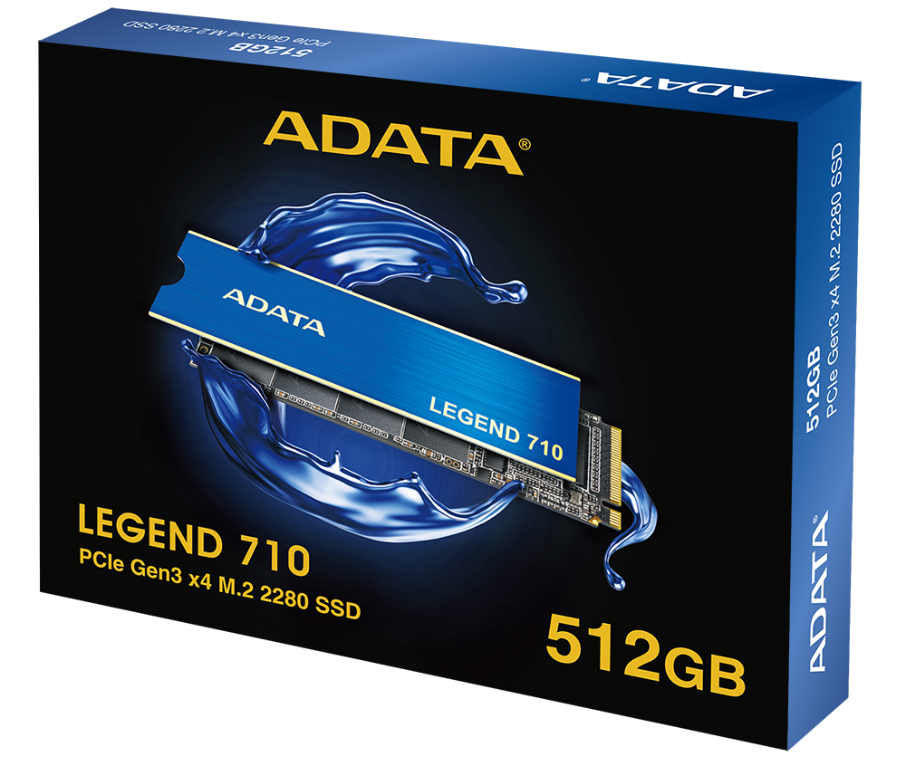 ADATA Legend 710 SSD doboza. Kék és fekete színvilág.