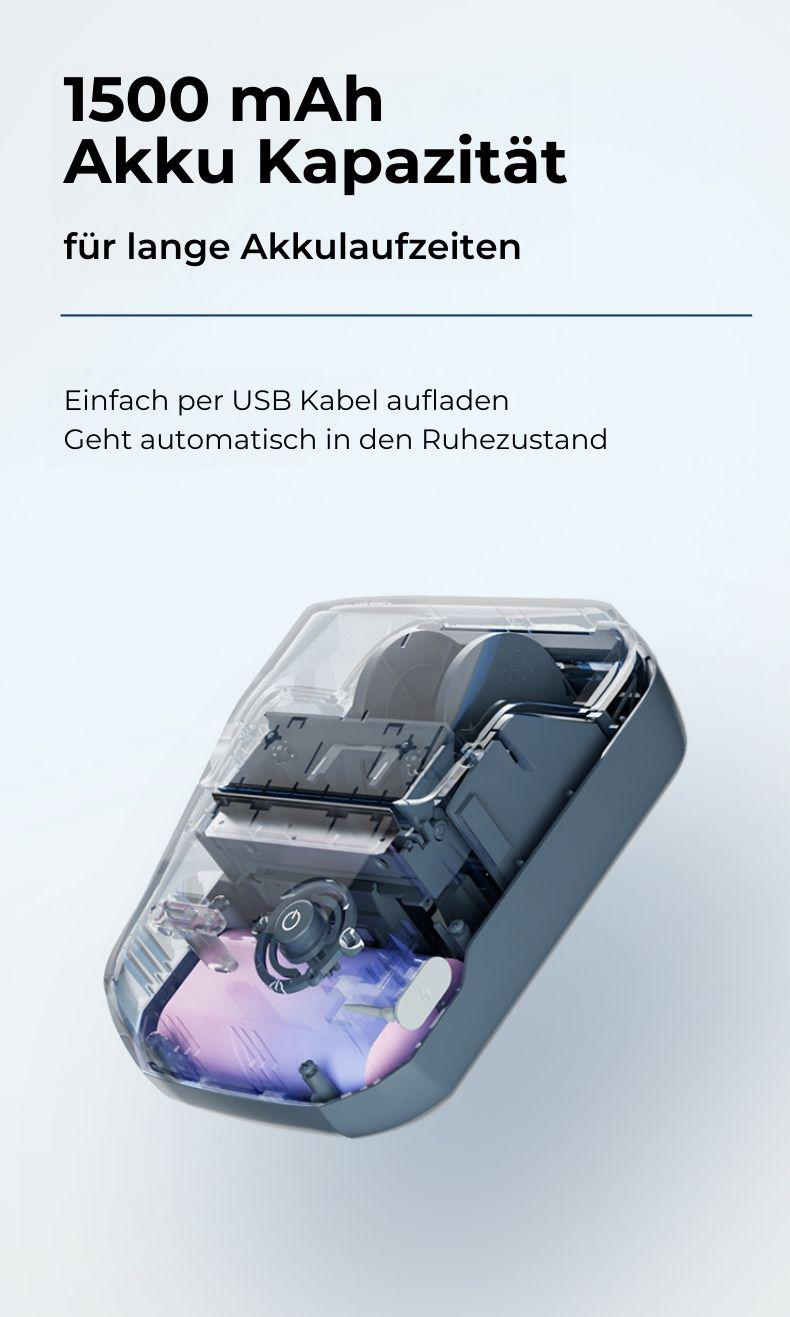 Klares, durchsichtiges Gerät mit Zahnrädern und rosa Komponente.