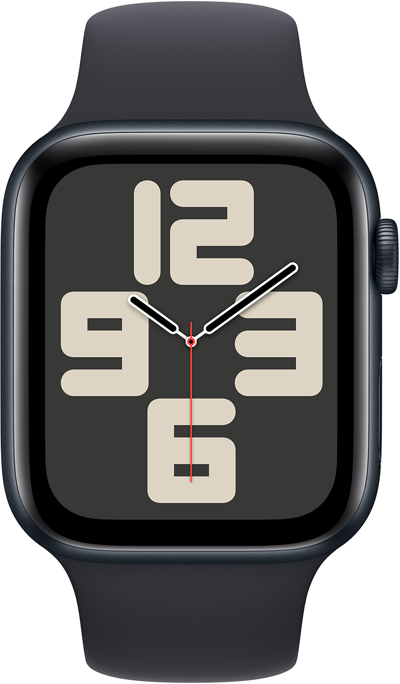 Apple Watch sötét számlappal és nagy számokkal.