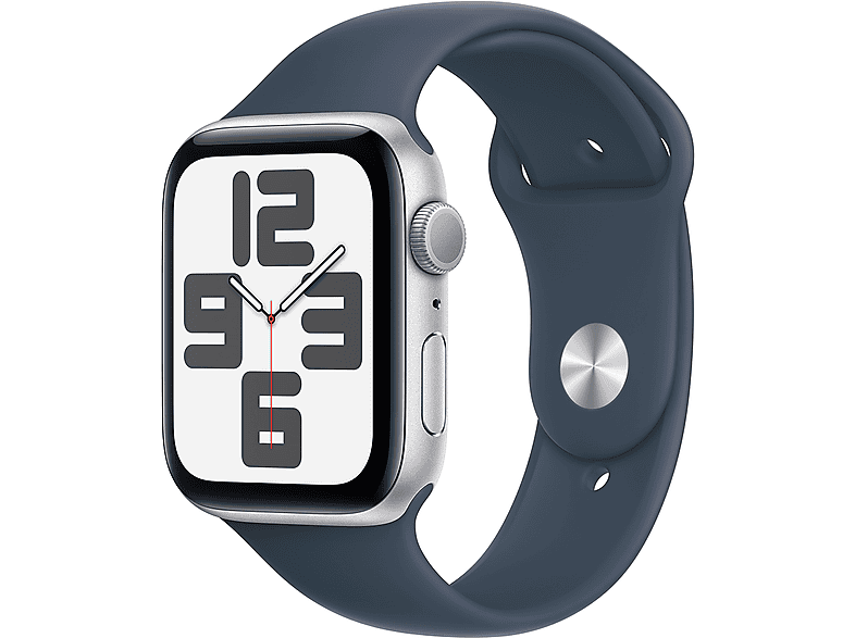 APPLE Watch SE 2023 GPS, 44mm, ezüst alumíniumtok, viharkék sportszíj, M/L (MREE3QH/A)