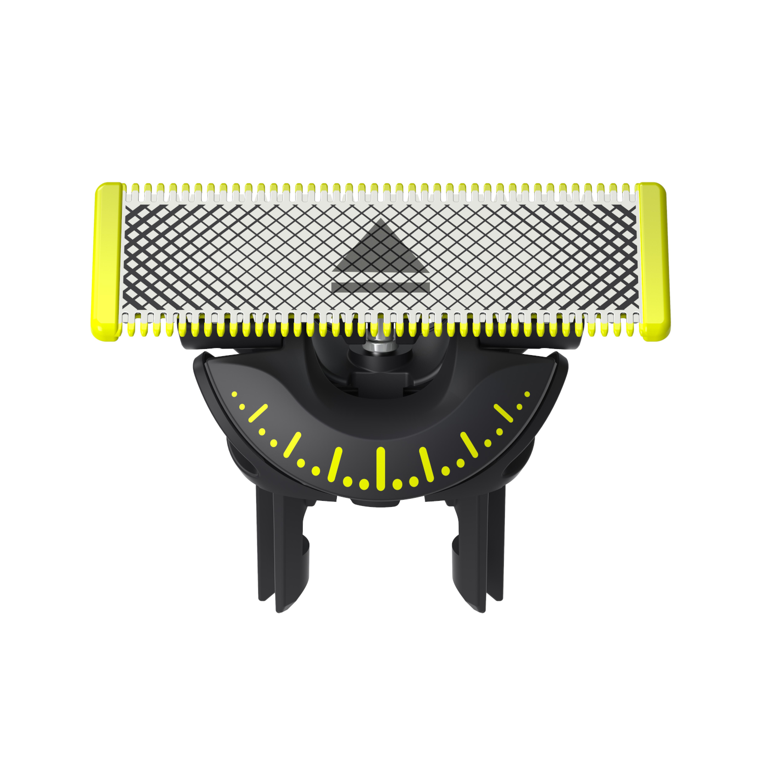 Philips OneBlade replacement blade, yellow and black design, isolated on white.