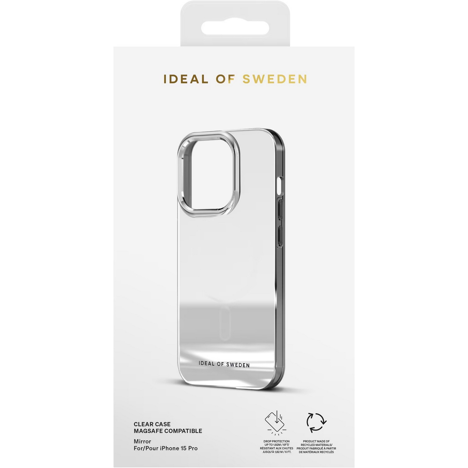 Coque transparente pour iPhone, finition miroir, avec la marque Ideal of Sweden.