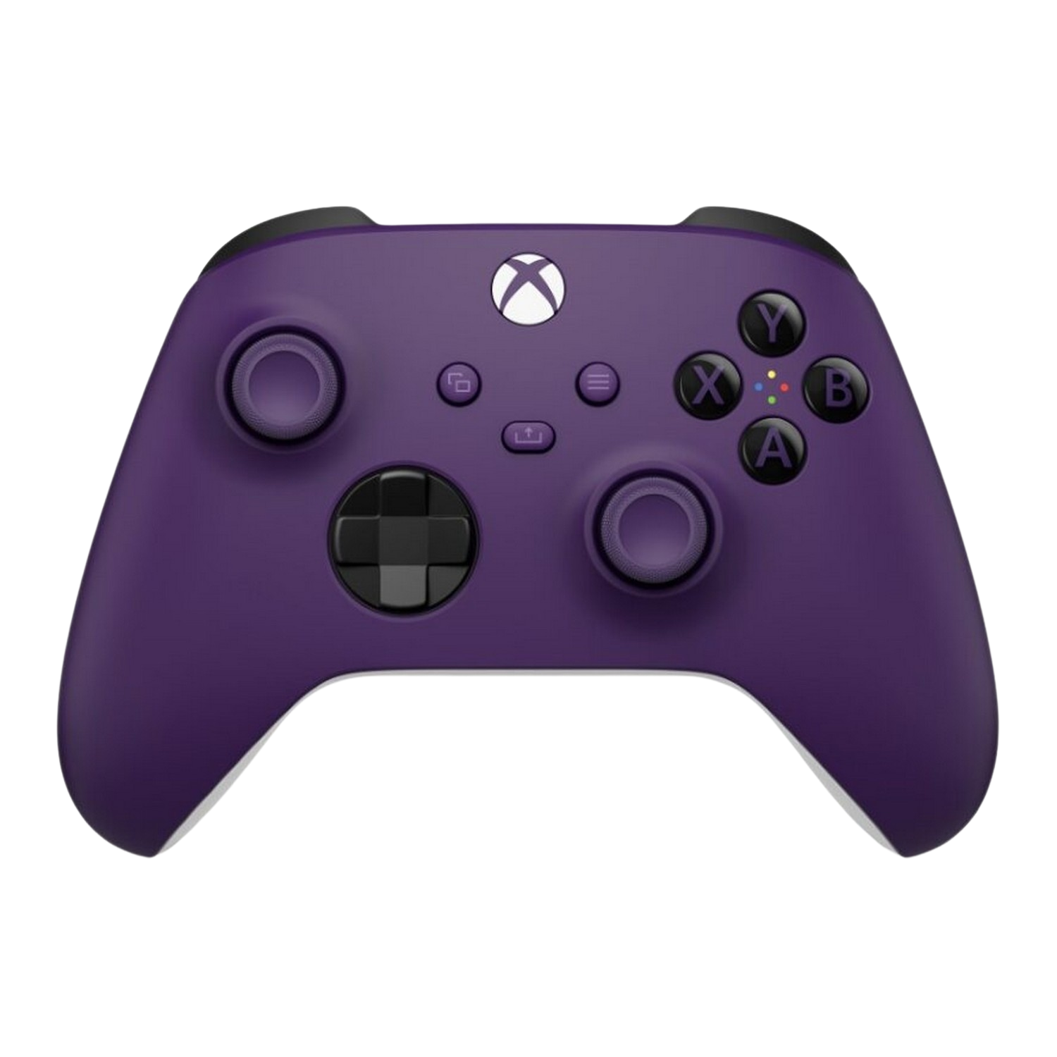 Manette Xbox violette. Elle a des boutons, des joysticks et un logo Xbox central.