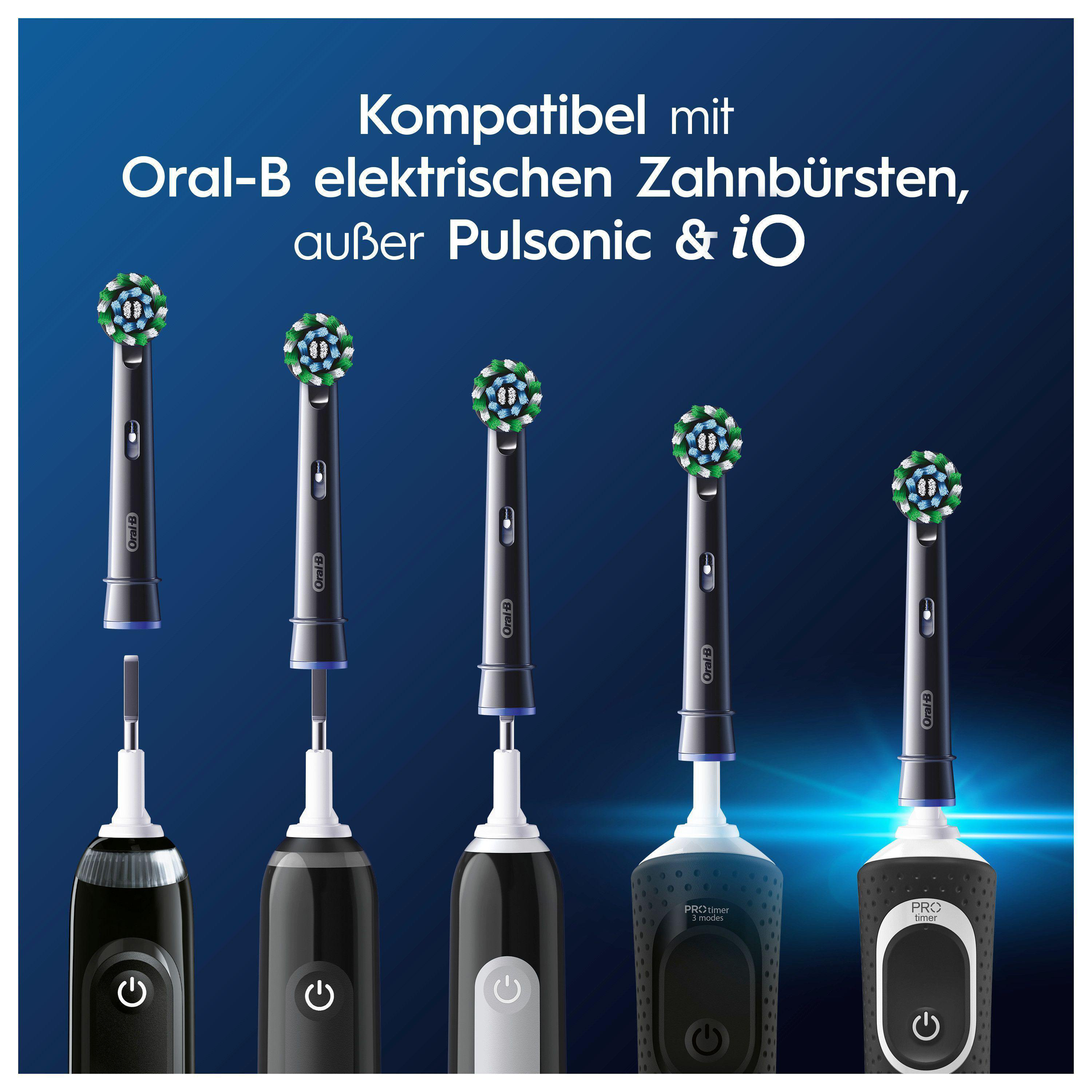 Verschiedene elektrische Zahnbürstenköpfe und -griffe von Oral-B. Text: Kompatibel mit elektrischen Zahnbürsten von Oral-B.