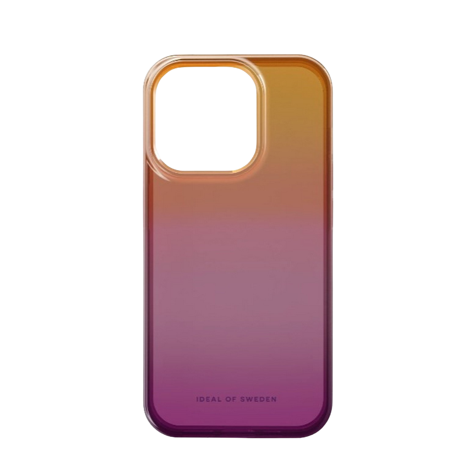 Telefoonhoesje met een verloop van oranje naar roze. Transparante randen, camera-uitsparing. Zwart.