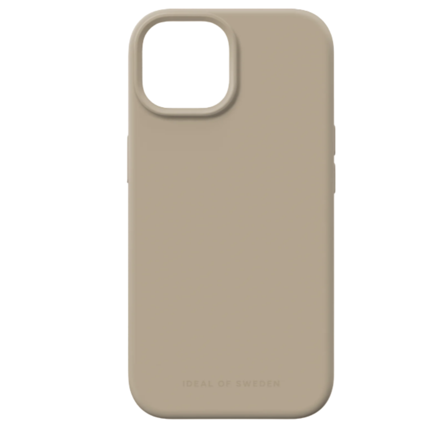 Beige telefoonhoesje met Ideal of Sweden logo op zwarte achtergrond.