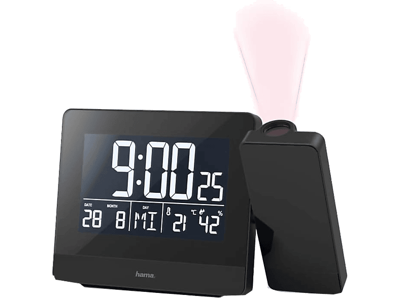 Reloj despertador inteligente  Hama Plus Charge, Proyección en techo o  pared, Conexión USB, Higrómetro, Negro