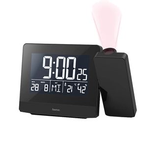 REACONDICIONADO B: Reloj despertador inteligente - Hama Plus Charge, Proyección en techo o pared, Conexión USB, Higrómetro, Negro