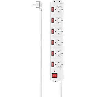 Regleta - Hama  Schuko, 6 tomas, Interruptor, 250 V, Cable 1.5 m, Blanco