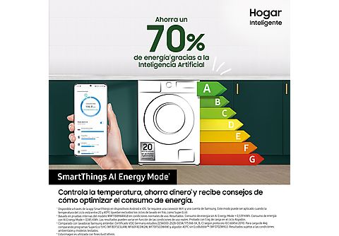 Lavadora carga frontal - Samsung WW90CGC04DAEEC, 9 kg, 1400 rpm, EcoBubble™, Función WiFi con SmartThings, Blanco