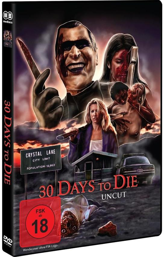 DVD-Cover für den Film '30 Days to Die'. Mit einer Horrorszene und Text.