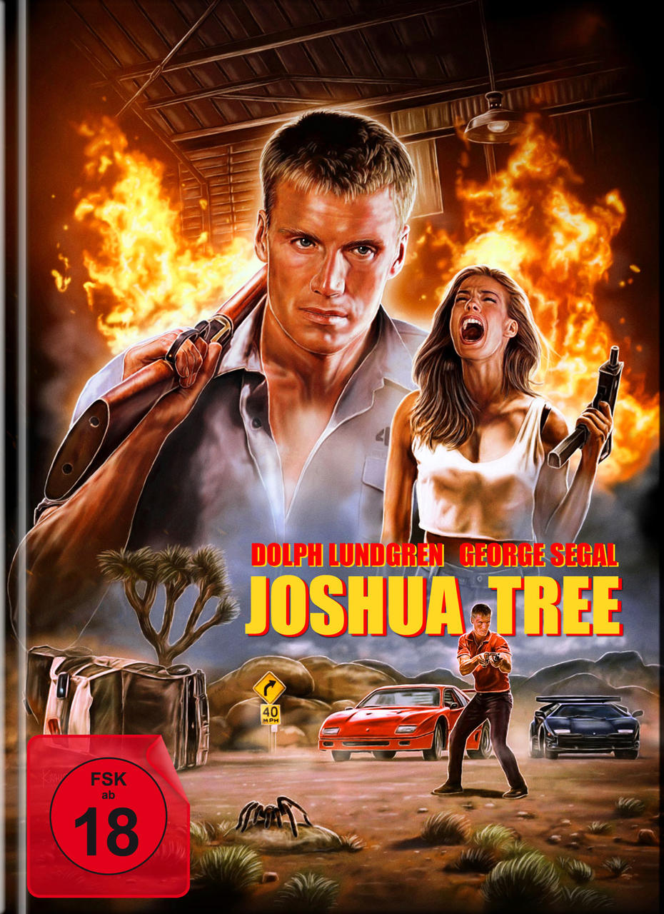 Filmposter mit Dolph Lundgren und einer Frau, die eine Waffe hält und ein Auto.