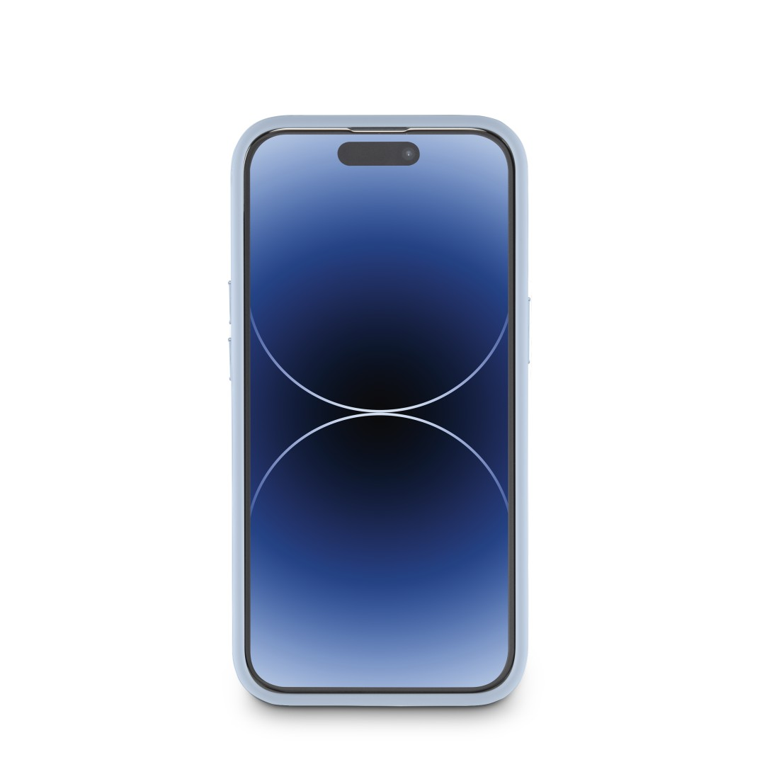Blaues iPhone mit Display, das einen blauen Farbverlauf und ein hellblaues Gehäuse zeigt.