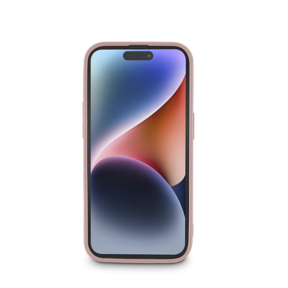Smartphone mit rosa Hülle, Frontansicht, zeigt das Display.