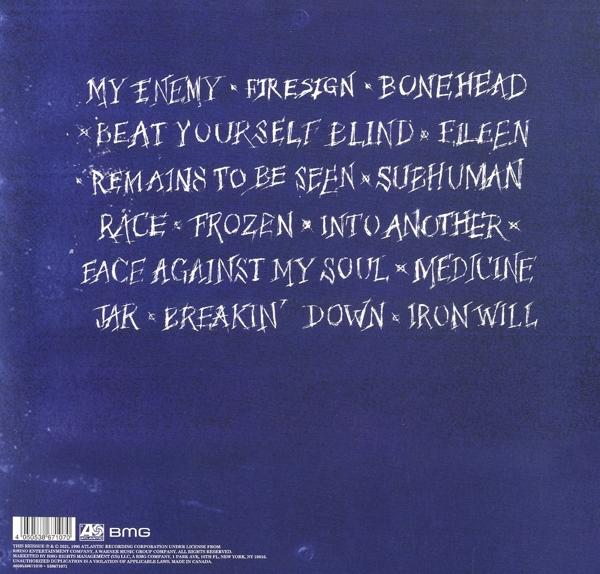 Album-Rückseite mit Songtiteln, Text auf Weiß und Copyright-Hinweis.