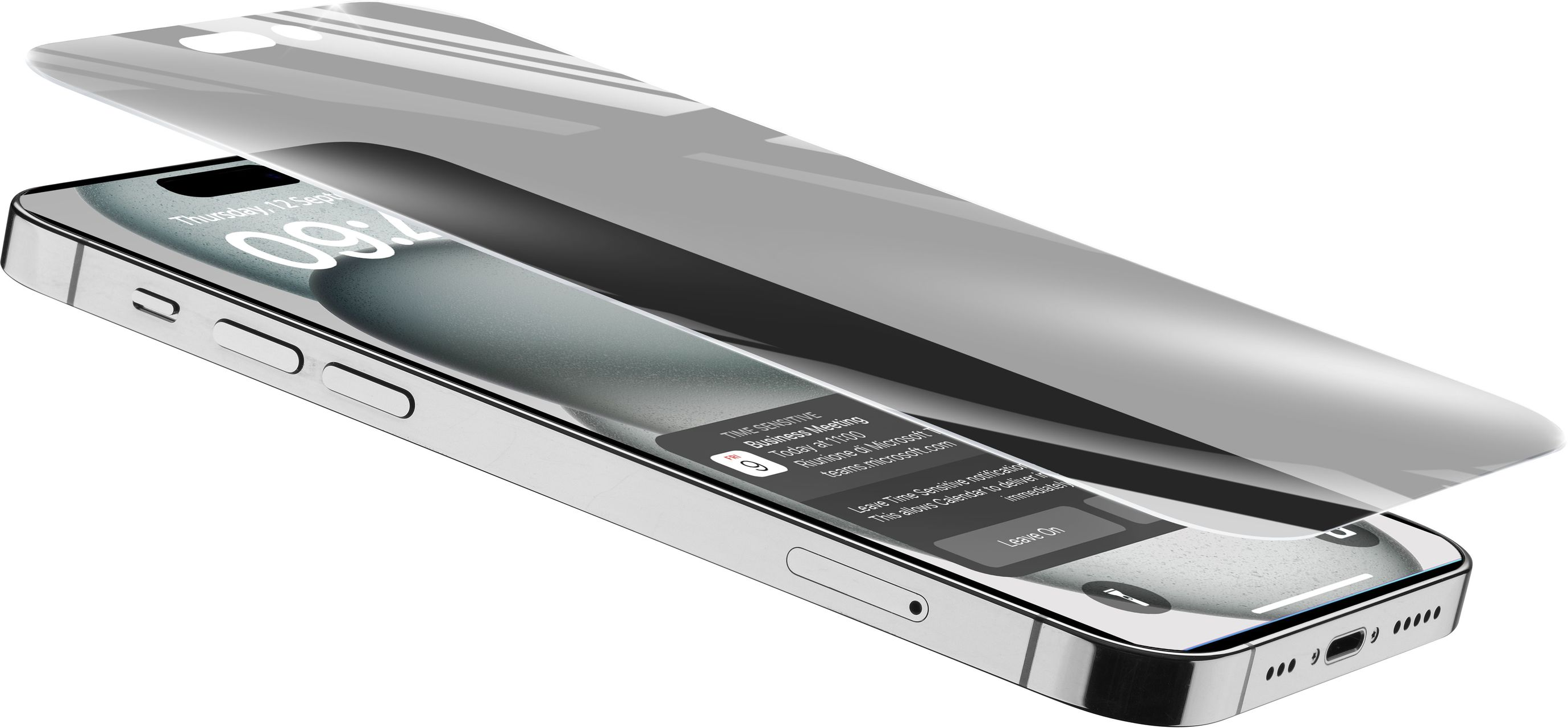 Telefon mit angebrachtem Displayschutz, zeigt Benachrichtigung.