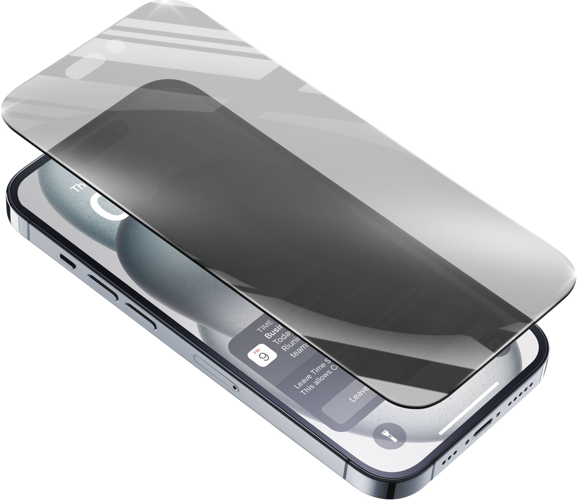 Ein Smartphone mit aufgebrachter Displayschutzfolie. Die Schutzfolie ist dunkles, getöntes Glas.