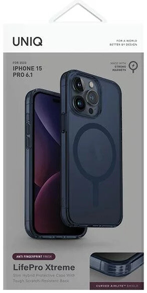 Pudełko produktu z etui na telefon i telefonem, z tekstem o etui, na białym tle.